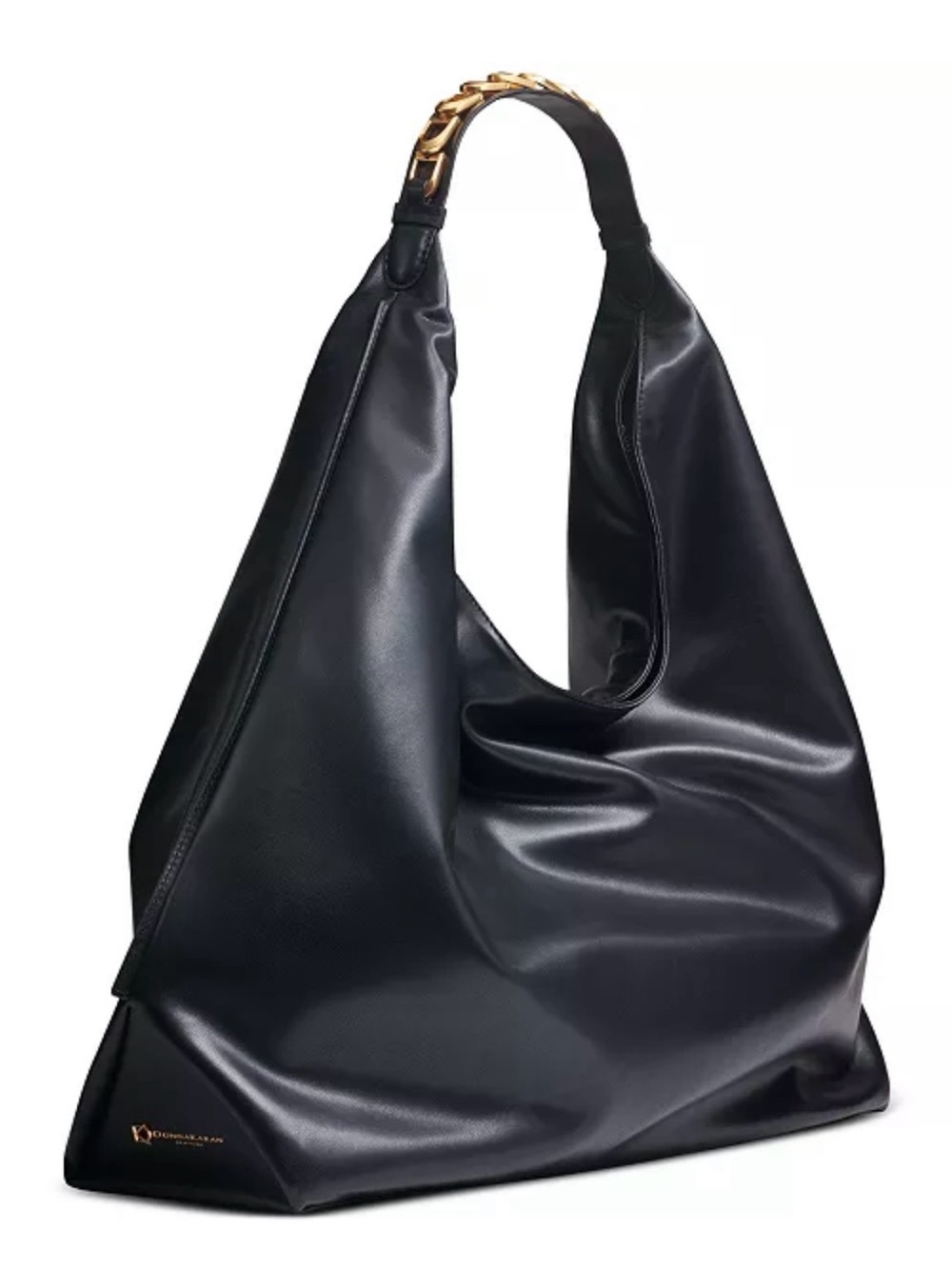 Donna Karan XL Bellmore Black Hobo w/ Gold Bezel Shoulder Strap Accent $398 New